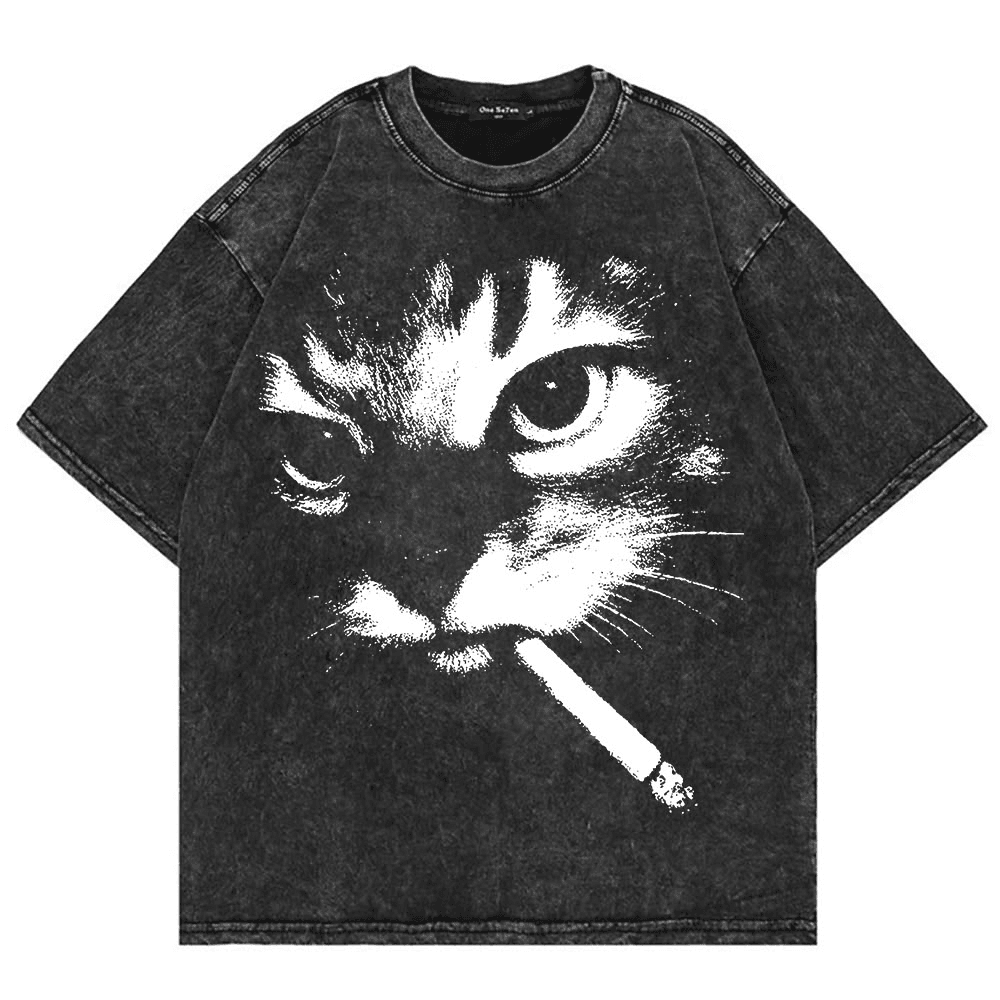 Smirk Cat Acid Wash Tee